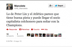Tuit de Manolete sobre Peter Lim