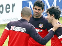 Miranda, Tiago y Diego Costa en un entrenamiento. Atlético de Madrid.