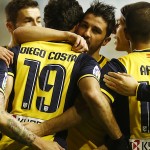 El Atleti celebra un gol al Rayo