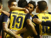 El Atleti celebra un gol al Rayo